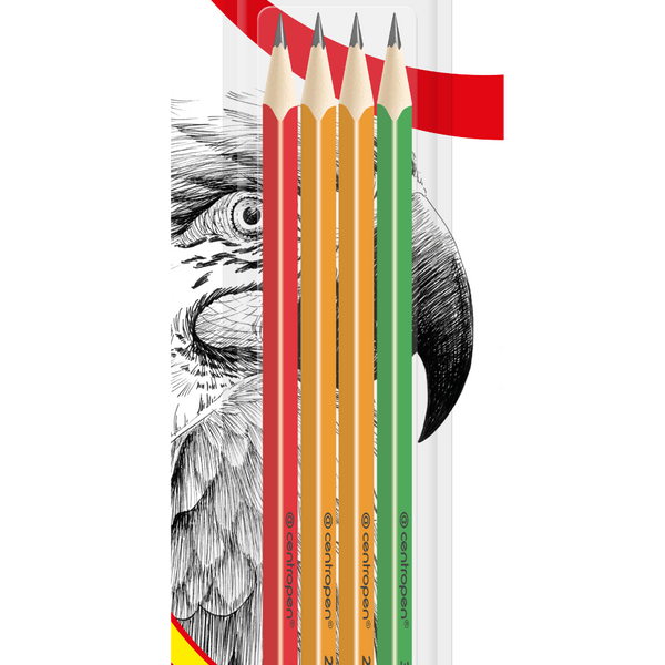 Ceruzky grafitové – trojhranné, sada 4 ks (1B, 2 × 2HB, 3H)